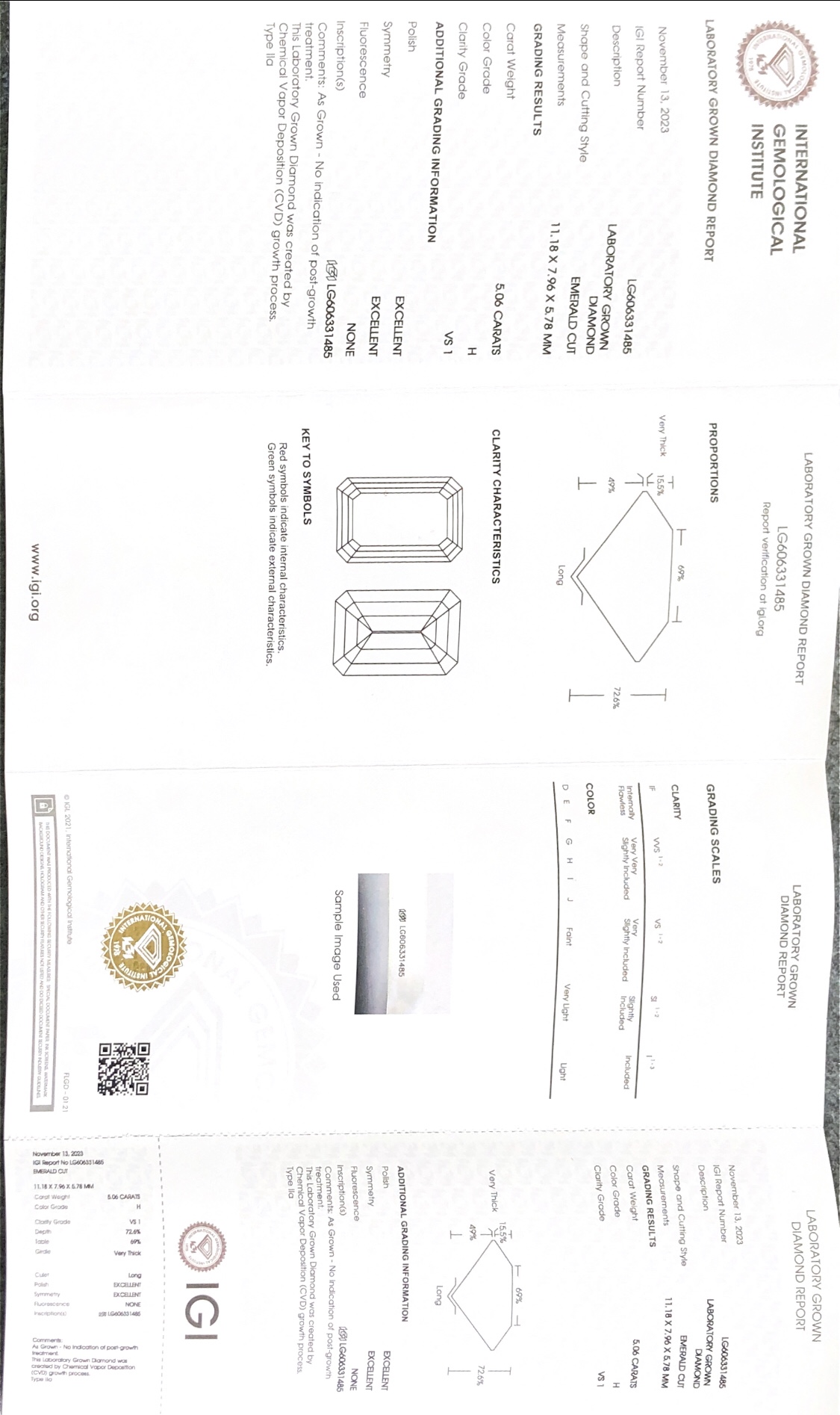Emerald Lab Diamond 5.06CT H VS1 CVD Lab Grown Diamond nga adunay IGI Certificate 8