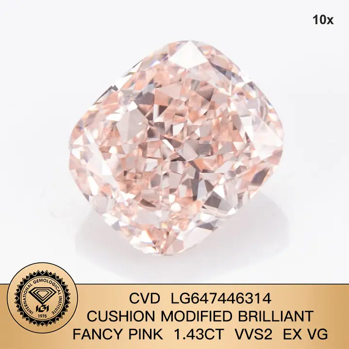 Lab Grown Diamond CVD LG647446314 Cuscino Modificato Posa brillante modificata 1,43CT VVS2 EX VG 1