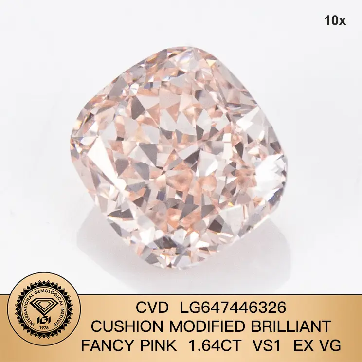 Cuscino modificato Brilliant Fancy Pink Lab Grown Diamond CVD LG647446326 1.64CT VS1 EX VG Produttore | Gioielli Messi 1