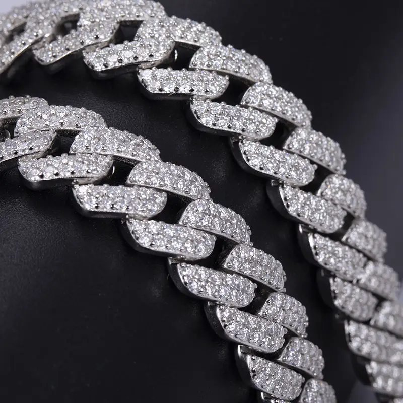 Perhiasan Messi - Kalung perhiasan hip hop 20 inci 925 sterling perak dua baris moissanite Kalung rantai tautan Kuba 1