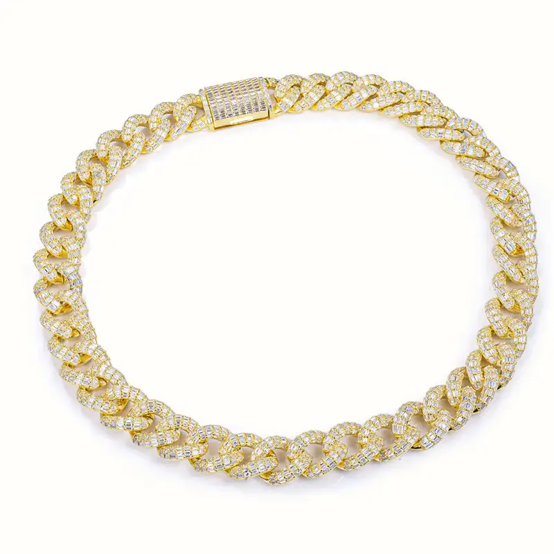 Gioielli Messi - 20 pollici 925 collegamento a catena in argento sterling doppio grezzo zircone gemma gemma bracciale a catena cubana 1