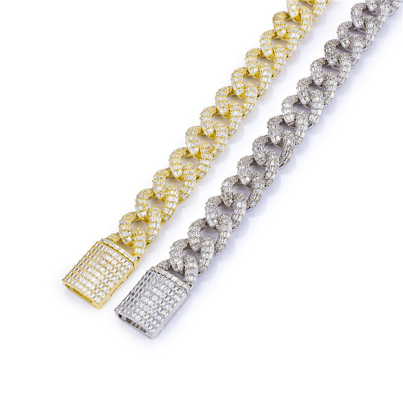 Messi Jewelry - 20inch 925 sterling silver chain link double raws cubic zircon gemstone cuban chain Bracelet 11