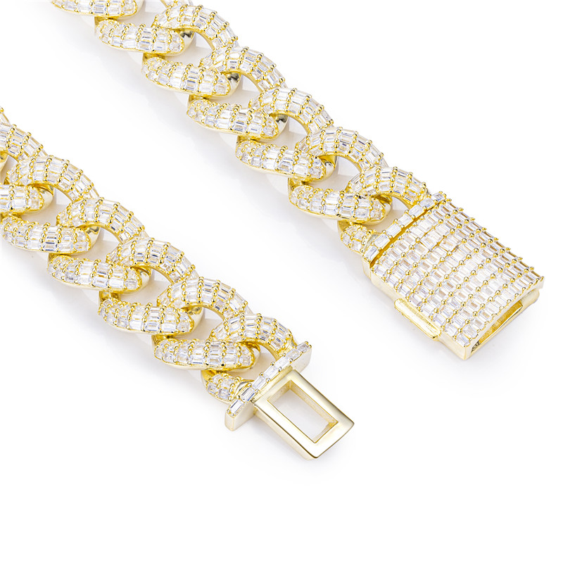 Messi Jewelry - 20inch 925 sterling silver chain link double raws cubic zircon gemstone cuban chain Bracelet 10