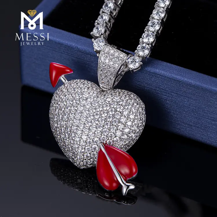 Gioielli Messi - Messi gioielli a forma di cuore micro pavimentazione zircone 925 collana in argento sterling per donne ciondoli moissante 1