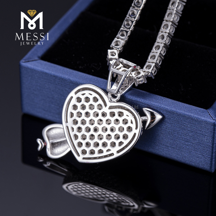 Messi Jewelry - Messi jewelry heart shape micro pave zircon 925 sterling silver necklace for women Moissante Pendant 10