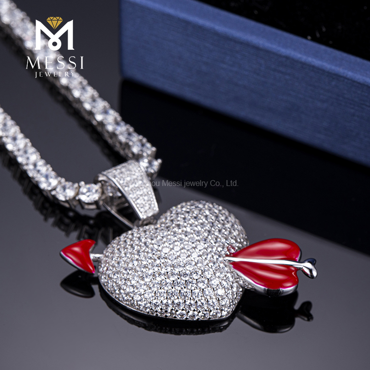 Messi Jewelry - Messi jewelry heart shape micro pave zircon 925 sterling silver necklace for women Moissante Pendant 9