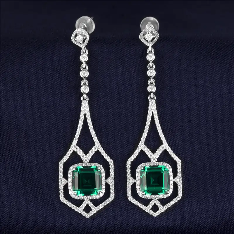 18K White Gold Emerald Pendant Earring 6