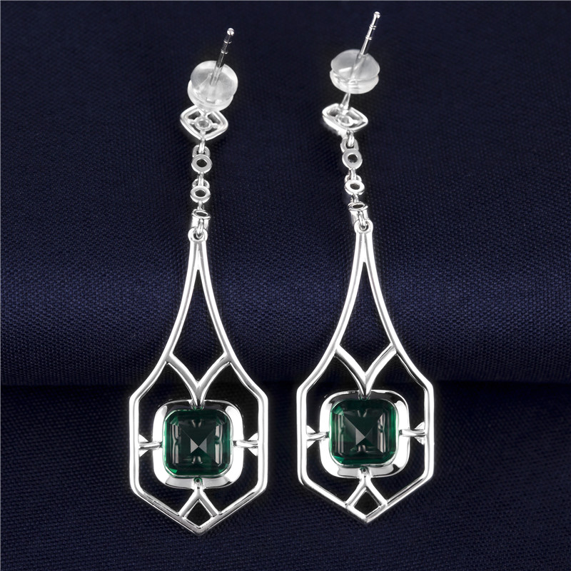 Barang Kemas Messi - Barang kemas Messi Barang Kemas Cantik Kilang anting-anting borong 18K hadiah wanita fesyen emas putih Emerald Loket Anting-Anting Lab Created Emerald Jewelry 11