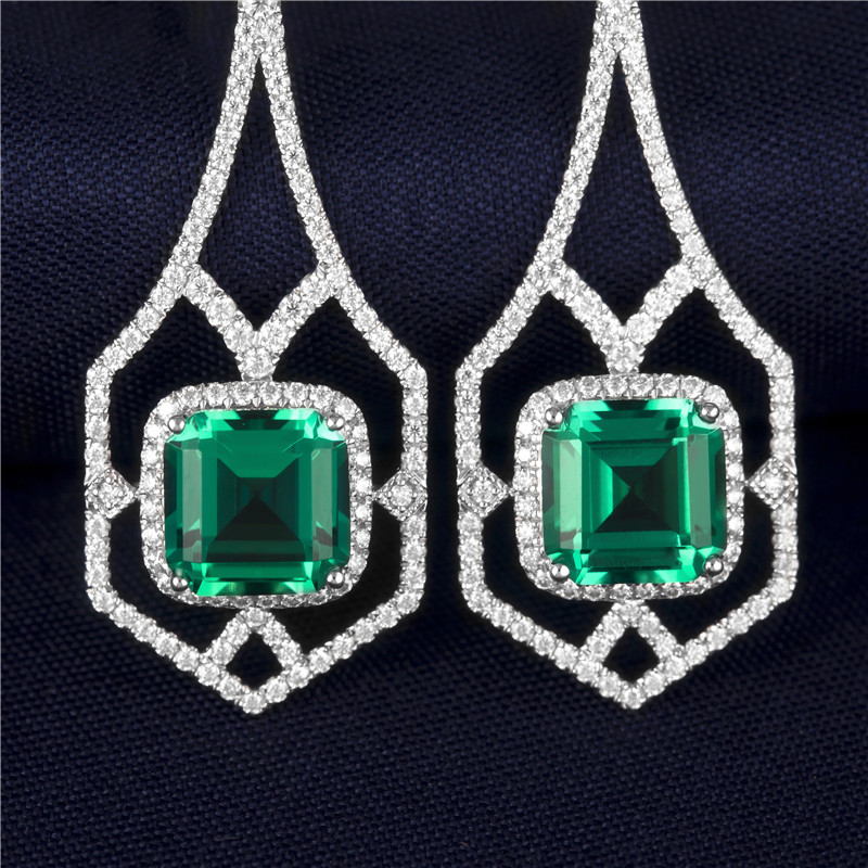 Barang Kemas Messi - Barang kemas Messi Barang Kemas Cantik Kilang anting-anting borong 18K hadiah wanita fesyen emas putih Emerald Loket Anting-Anting Lab Created Emerald Jewelry 9