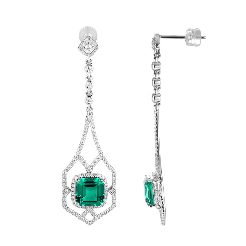 Barang Kemas Messi - Barang kemas Messi Barang Kemas Cantik Kilang anting-anting borong 18K hadiah wanita fesyen emas putih Emerald Loket Anting-Anting Lab Created Emerald Jewelry 8