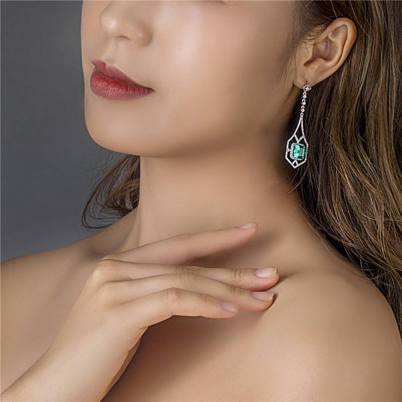 Barang Kemas Messi - Barang kemas Messi Barang Kemas Cantik Kilang anting-anting borong 18K hadiah wanita fesyen emas putih Emerald Loket Anting-Anting Lab Created Emerald Jewelry 13