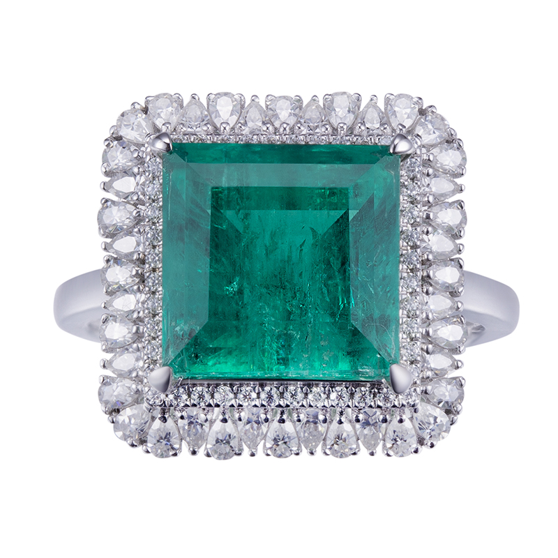 Messi Alahas - MS-584 18k Gold Women Fashion Alahas DEF Pear Cut Moissanite Square Emerald Halo Ring Rings 8
