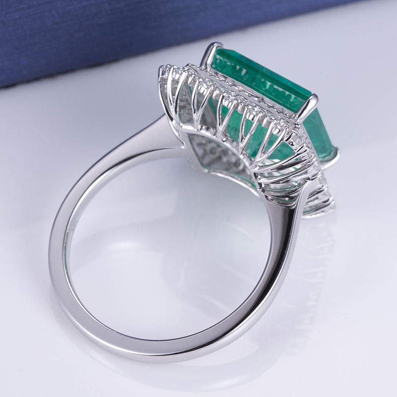 Messi Alahas - MS-584 18k Gold Women Fashion Alahas DEF Pear Cut Moissanite Square Emerald Halo Ring Rings 12