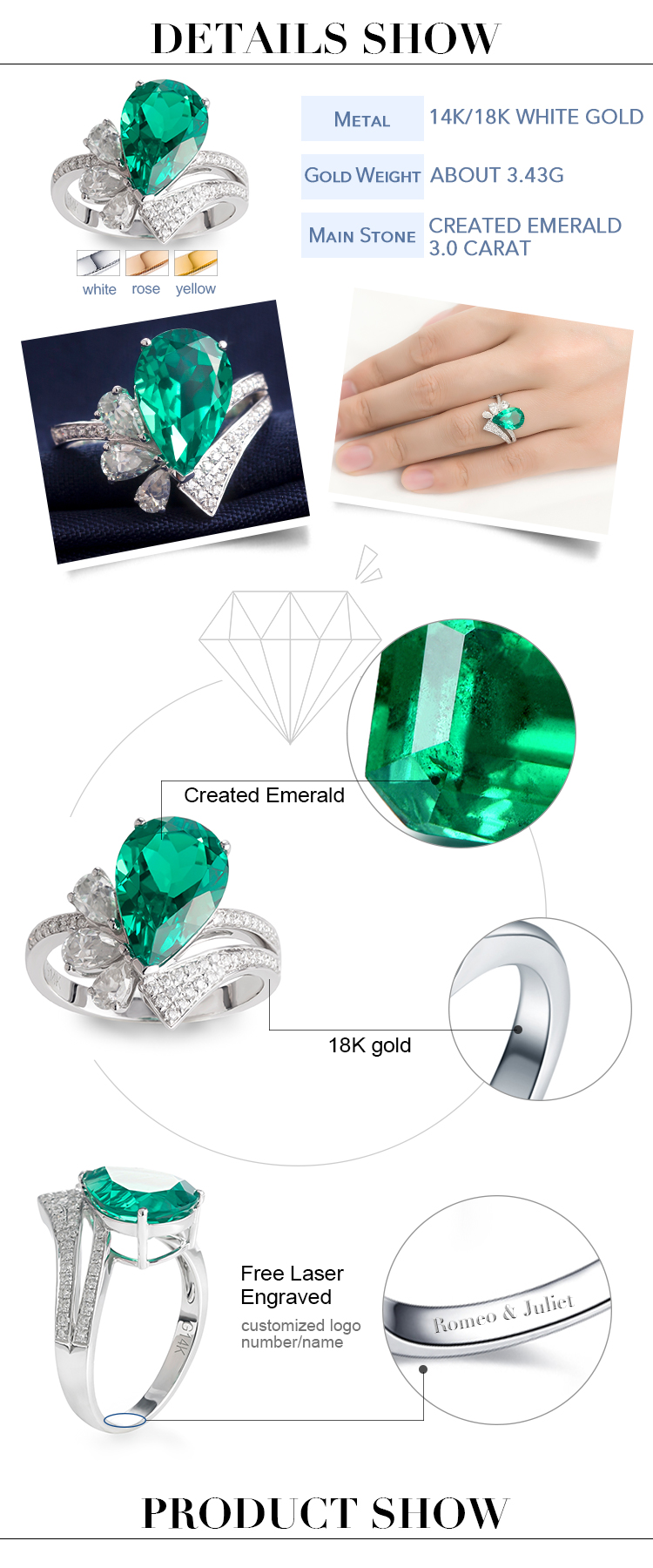 메시 보석 - 메시 보석 빅 스톤 링 그린 에메랄드 럭셔리 여자 링 보헤미아 스타일 웨딩 약혼 반지 8
