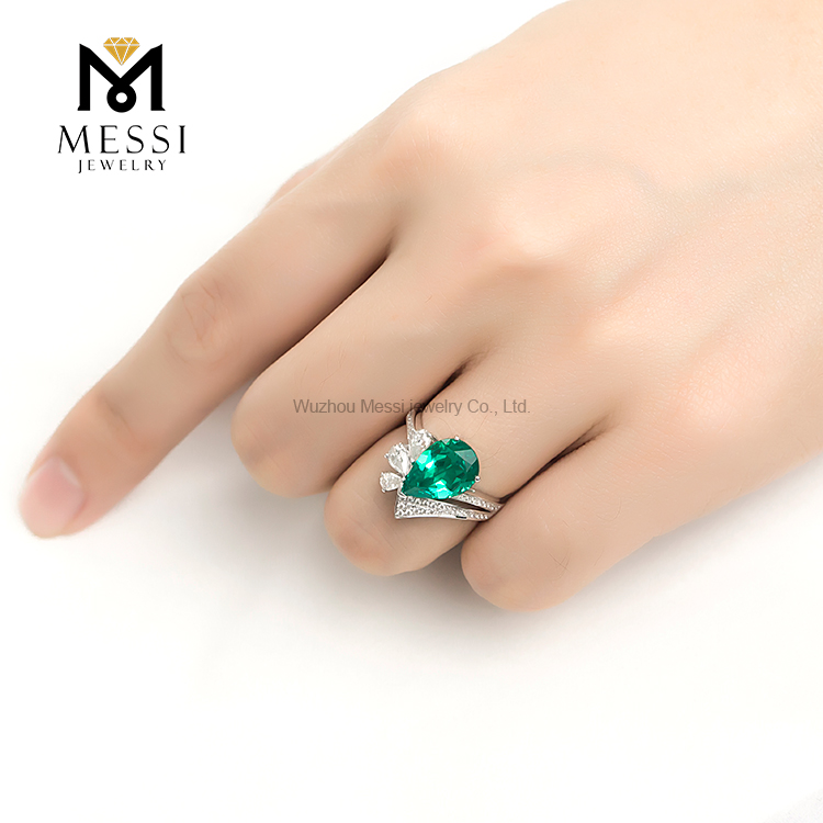메시 보석 - 메시 보석 빅 스톤 링 그린 에메랄드 럭셔리 여자 링 보헤미아 스타일 웨딩 약혼 반지 10