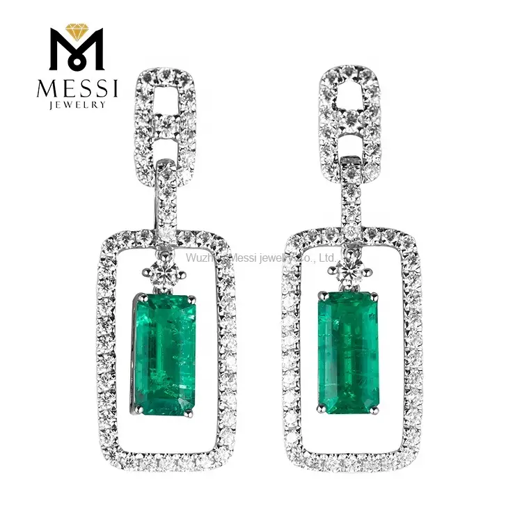 Joyas Messi - Diseño geométrico de joyería Messi Elegante Pending Pending Moissnaite para señora 14K 18K Gold Emerald Drop Pends 1