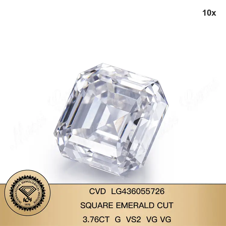 Asscher G VS2 VG 3.76 Carat White CVD Lab Diamond coltivato con certificato IGI 1