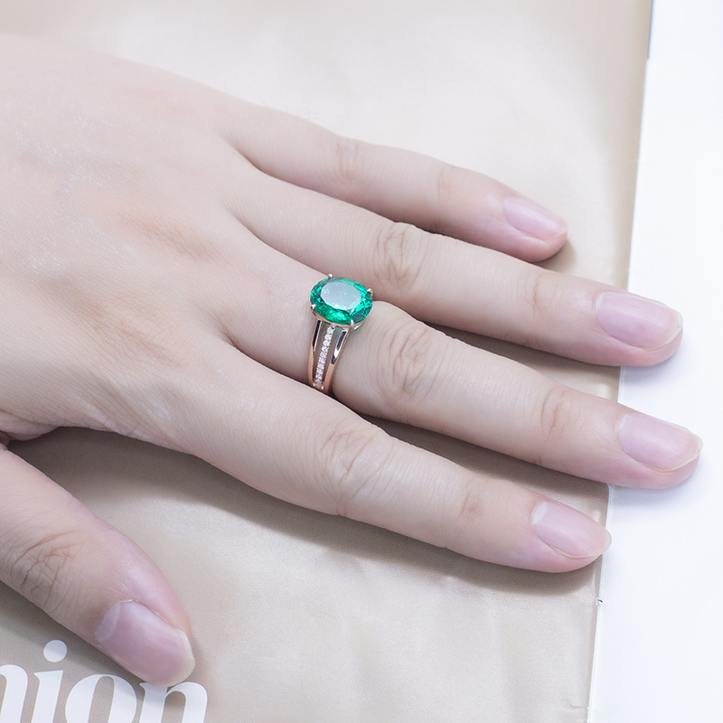 Messi Alahas - MS-583 18k Gold Custom Women Fashion 9*11mm Oval Cut Emerald Ring Singsing 13