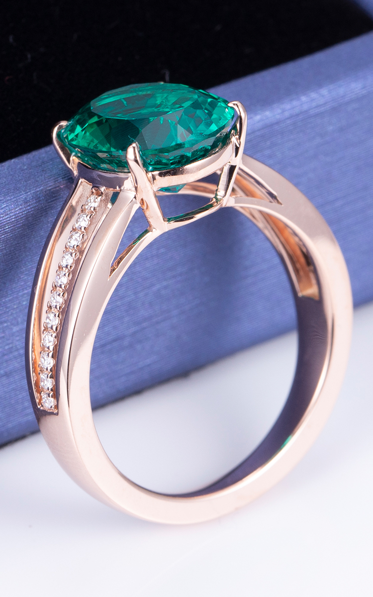 Messi Alahas - MS-583 18k Gold Custom Women Fashion 9*11mm Oval Cut Emerald Ring Singsing 12