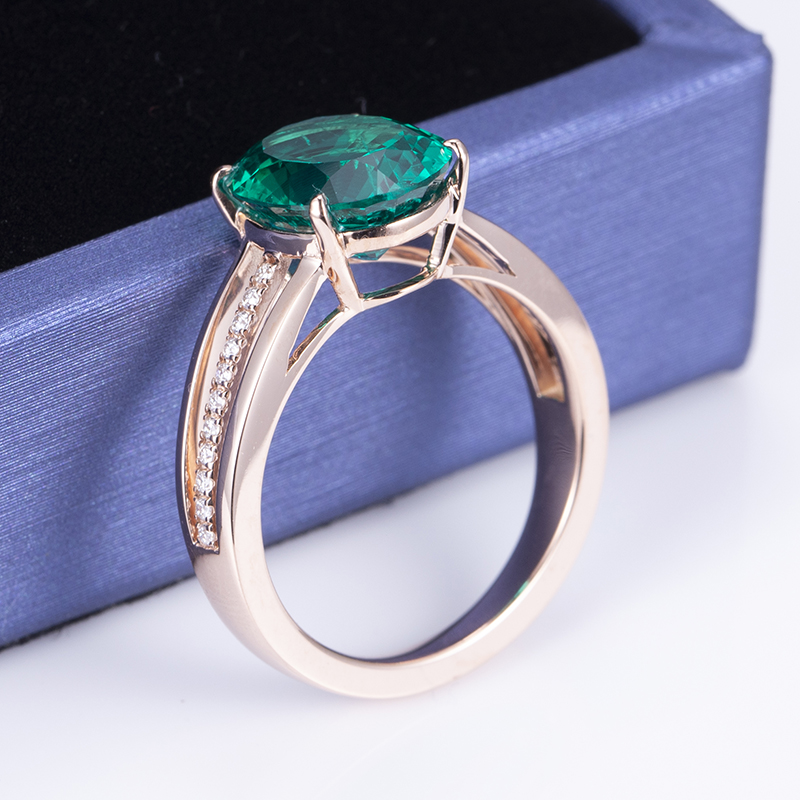Messi Alahas - MS-583 18k Gold Custom Women Fashion 9*11mm Oval Cut Emerald Ring Singsing 11