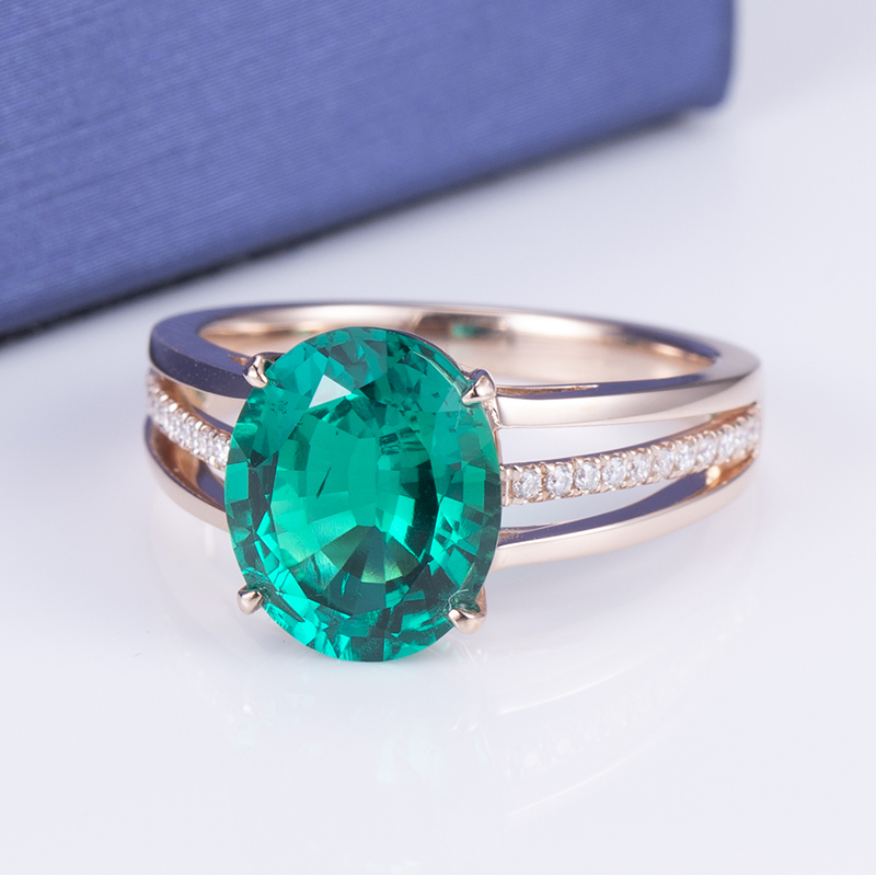 Messi Alahas - MS-583 18k Gold Custom Women Fashion 9*11mm Oval Cut Emerald Ring Singsing 9