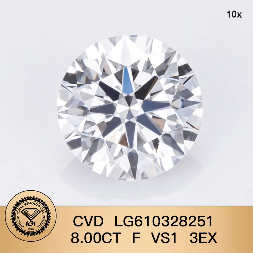 8.0CT Round Lab Grown Diamond - F VS1 Quality with IGI Certificate 2