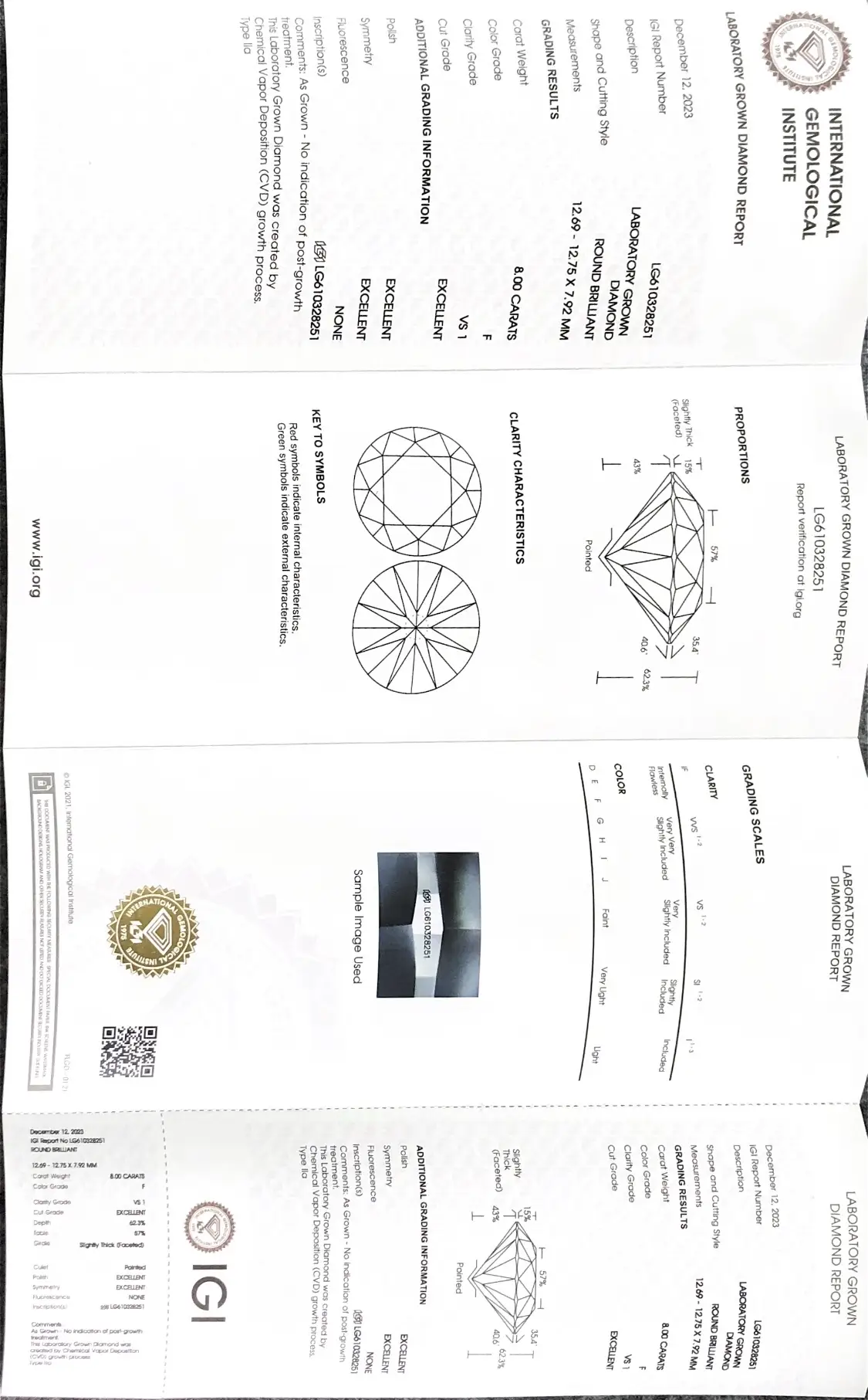 8.0CT Round Lab Grown Diamond - F VS1 Quality with IGI Certificate 6