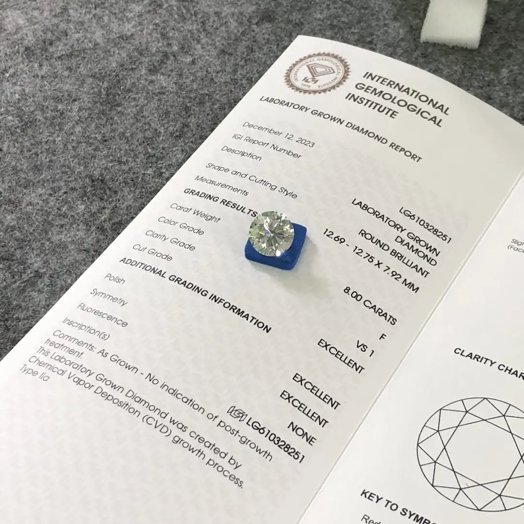 8.0CT Round Lab Grown Diamond - F VS1 Quality with IGI Certificate 3