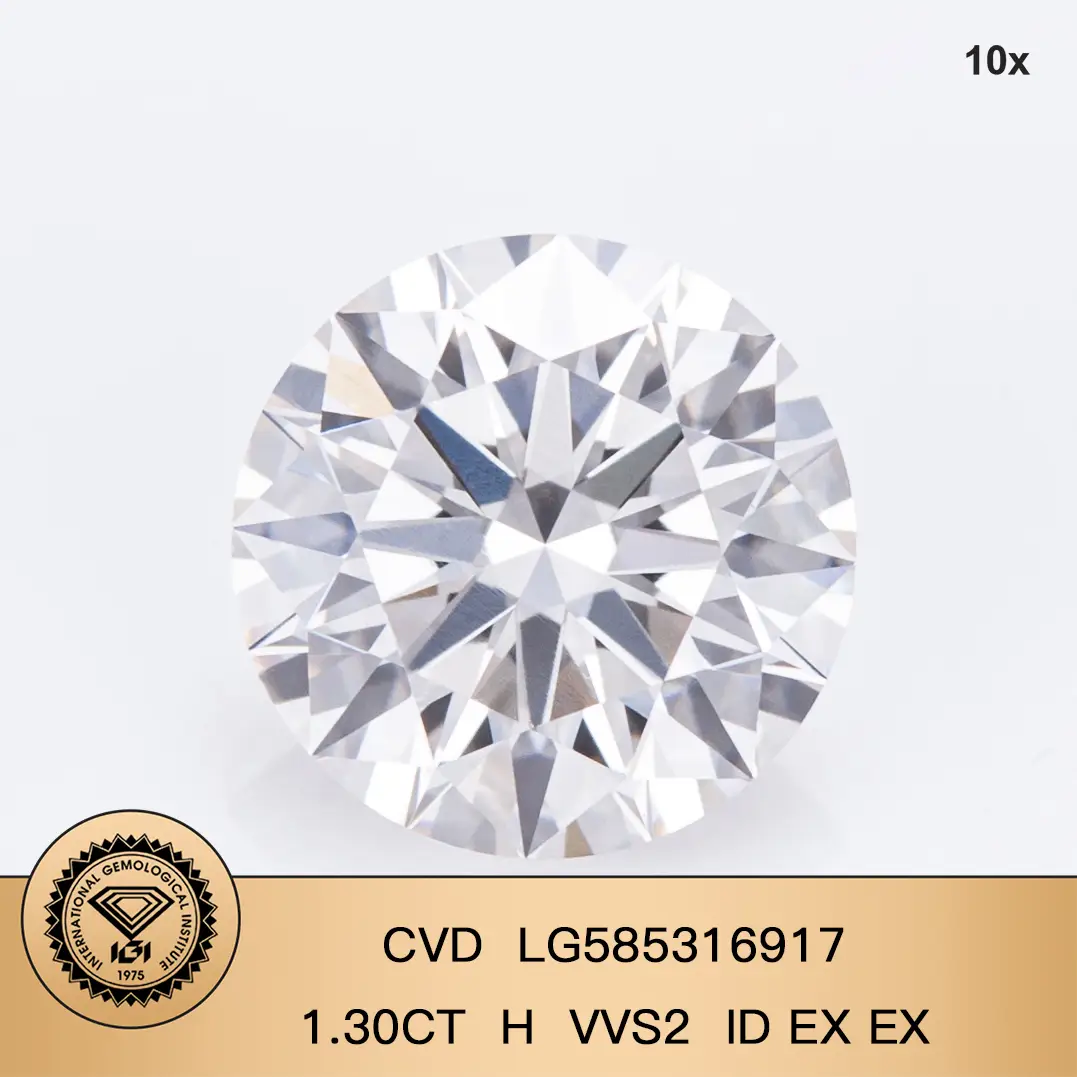 Taglio brillante rotondo 1,3ct H VVS2 CVD Diamond Lab Certificato Diamond IGI 1