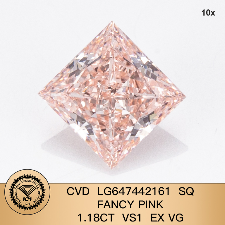  Best Princess Square Fancy Pink CVD LG647442161 1.18CT VS1 EX VG Company - Messi Jewelry 