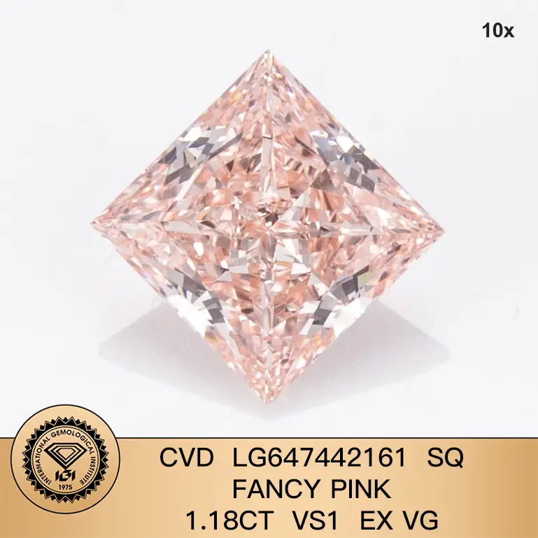 Best Princess Square Fancy Pink CVD LG647442161 1.18ct vs1 ex vg 1