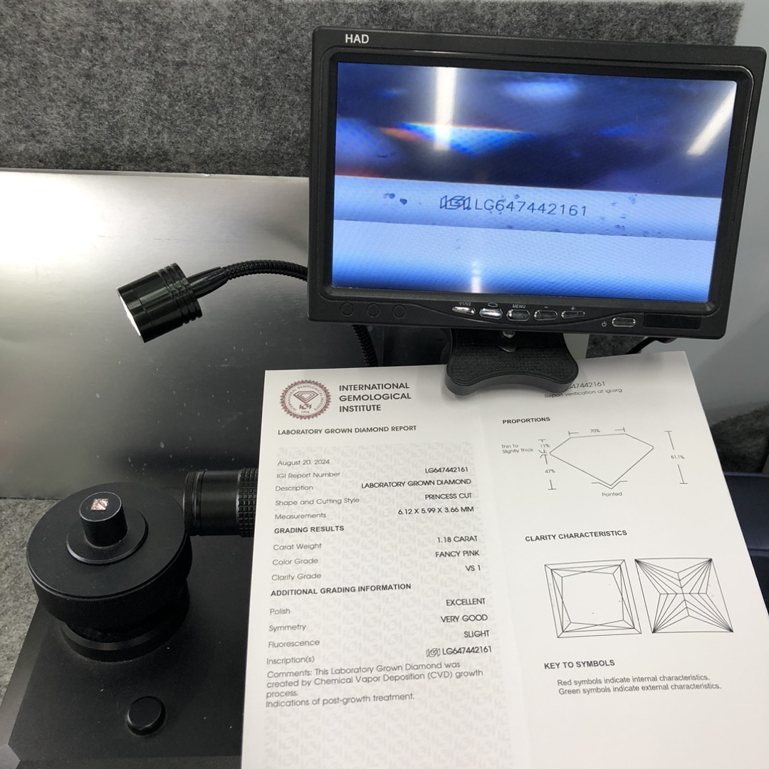 Best Princess Square Fancy Pink CVD LG647442161 1.18CT VS1 EX VG 13