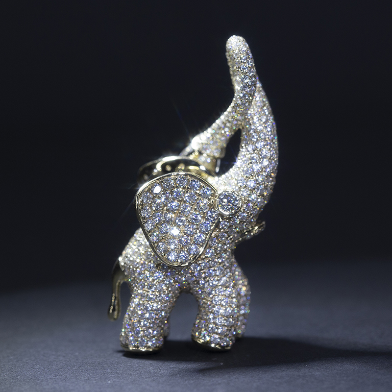 Messi Alahas - Messi Alahas MS-535 9K 14k Yellow Gold Elephant Pendant Moissanite Necklace Necklace 12