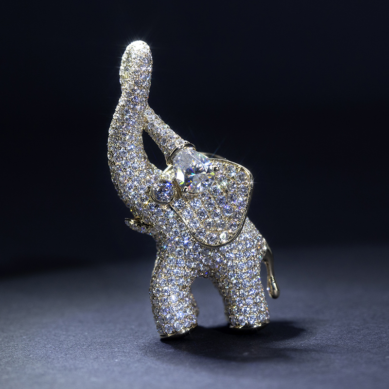 Messi Alahas - Messi Alahas MS-535 9K 14k Yellow Gold Elephant Pendant Moissanite Necklace Necklace 10