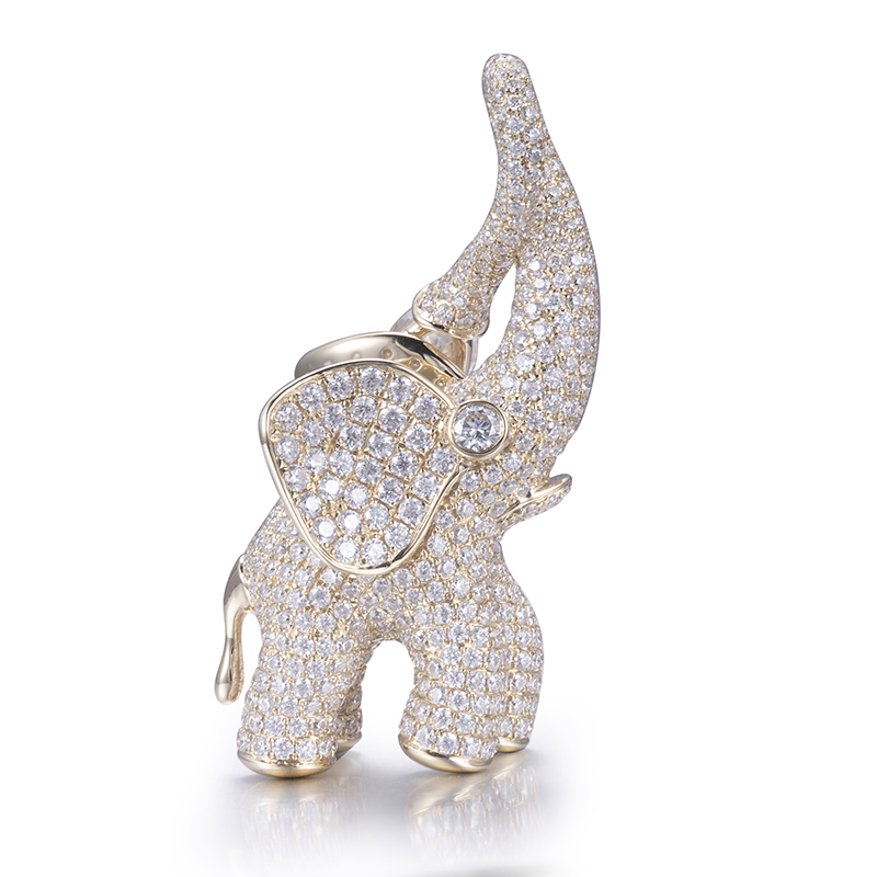 Messi Alahas - Messi Alahas MS-535 9K 14k Yellow Gold Elephant Pendant Moissanite Necklace Necklace 9