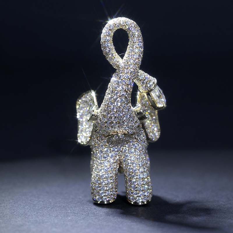 Messi Alahas - Messi Alahas MS-535 9K 14k Yellow Gold Elephant Pendant Moissanite Necklace Necklace 11