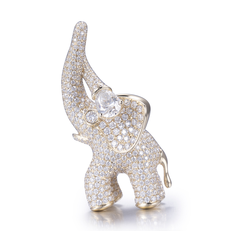Messi Alahas - Messi Alahas MS-535 9K 14k Yellow Gold Elephant Pendant Moissanite Necklace Necklace 8
