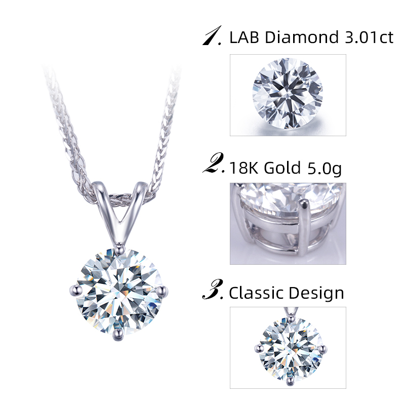 Messi Jewelry - Messi Jewelry MSN-505 18K White Gold 3.01CT VS2 Engagement Wedding of Women's Diamond Necklace Necklace 19