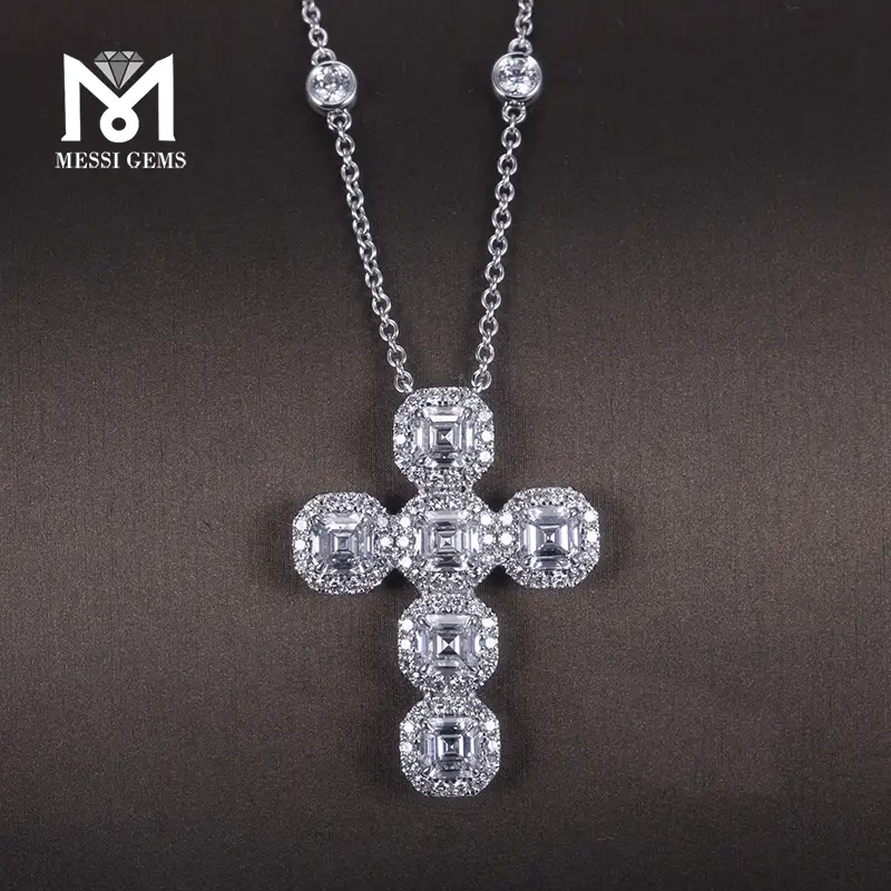 Gioielli Messi - Messi Gioielli in oro bianco 14K Asscher Cut Cut Lab Crown Diamond Necklace Collana 1