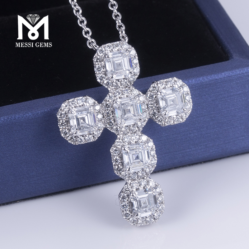 Jóias Messi - Jóias Messi 14K Colar de colar de pingente de diamante cultivado de ouro de ouro branco 14k 9