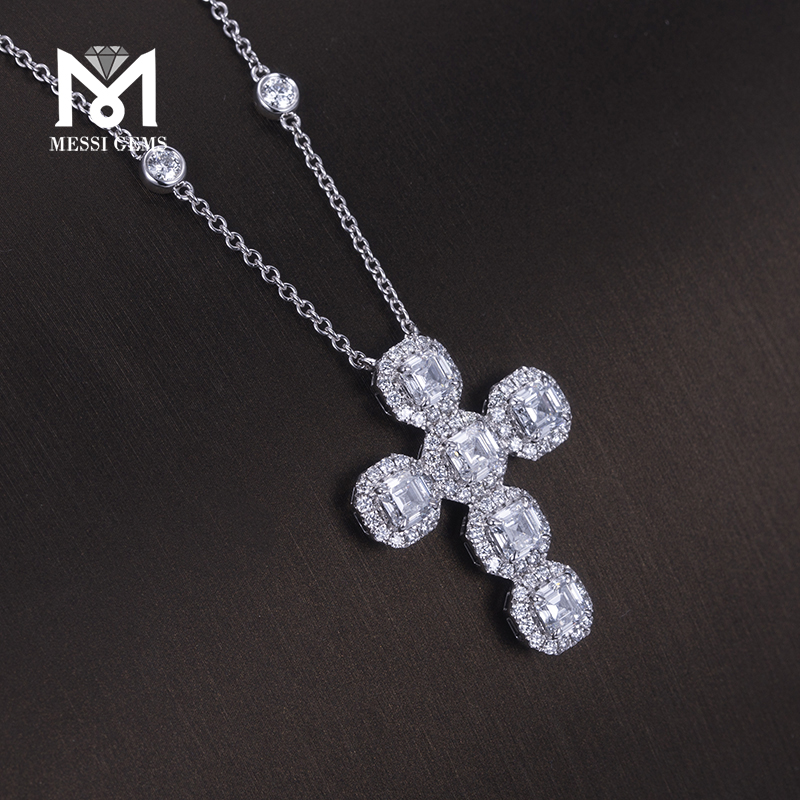 Jóias Messi - Jóias Messi 14K Colar de colar de pingente de diamante cultivado de ouro de ouro branco 14k 14