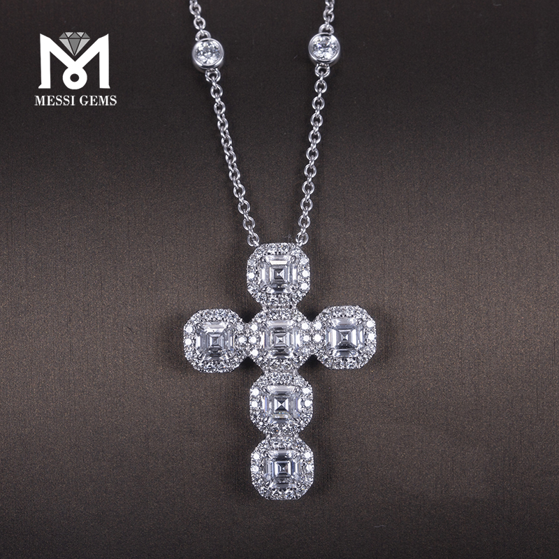 Jóias Messi - Jóias Messi 14K Colar de colar de pingente de diamante cultivado de ouro de ouro branco 14k 13