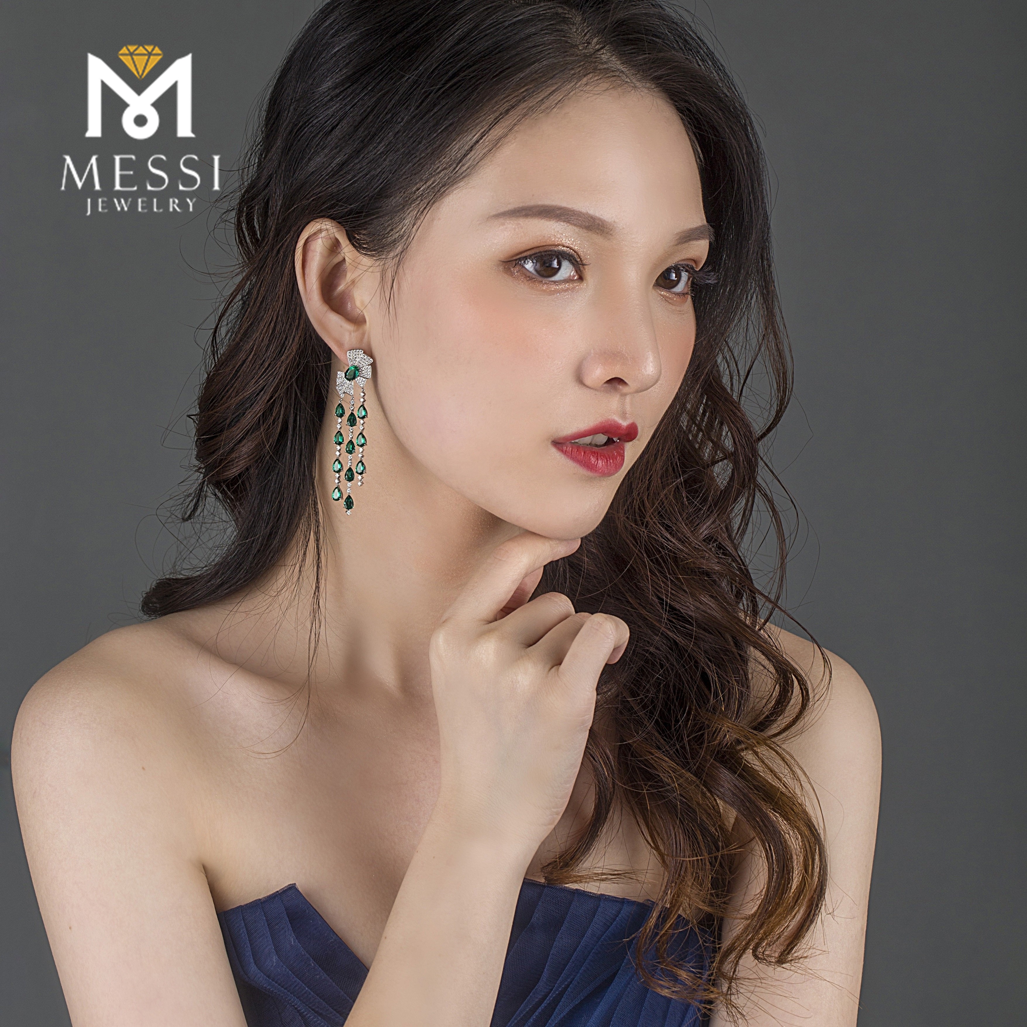 Messi Jewelry - Messi Jewelry butterfly knot drop earring with tear shape emerald tassel earring woman luxury wedding emerald jewelry Earrings 10