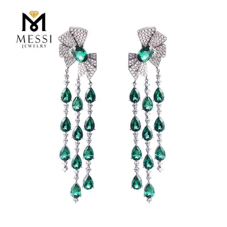Messi Jewelry - Messi Jewelry butterfly knot drop earring with tear shape emerald tassel earring woman luxury wedding emerald jewelry Earrings 12