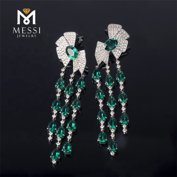 Messi Jewelry - Messi Jewelry butterfly knot drop earring with tear shape emerald tassel earring woman luxury wedding emerald jewelry Earrings 16
