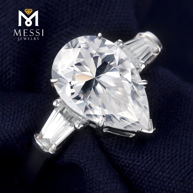 Jóias Messi - MS -249 Messi Jóias 18K Gold Three Stone 2,5 Carat Def Vvs Pear Moissanite Mulheres Ringos Anel 10