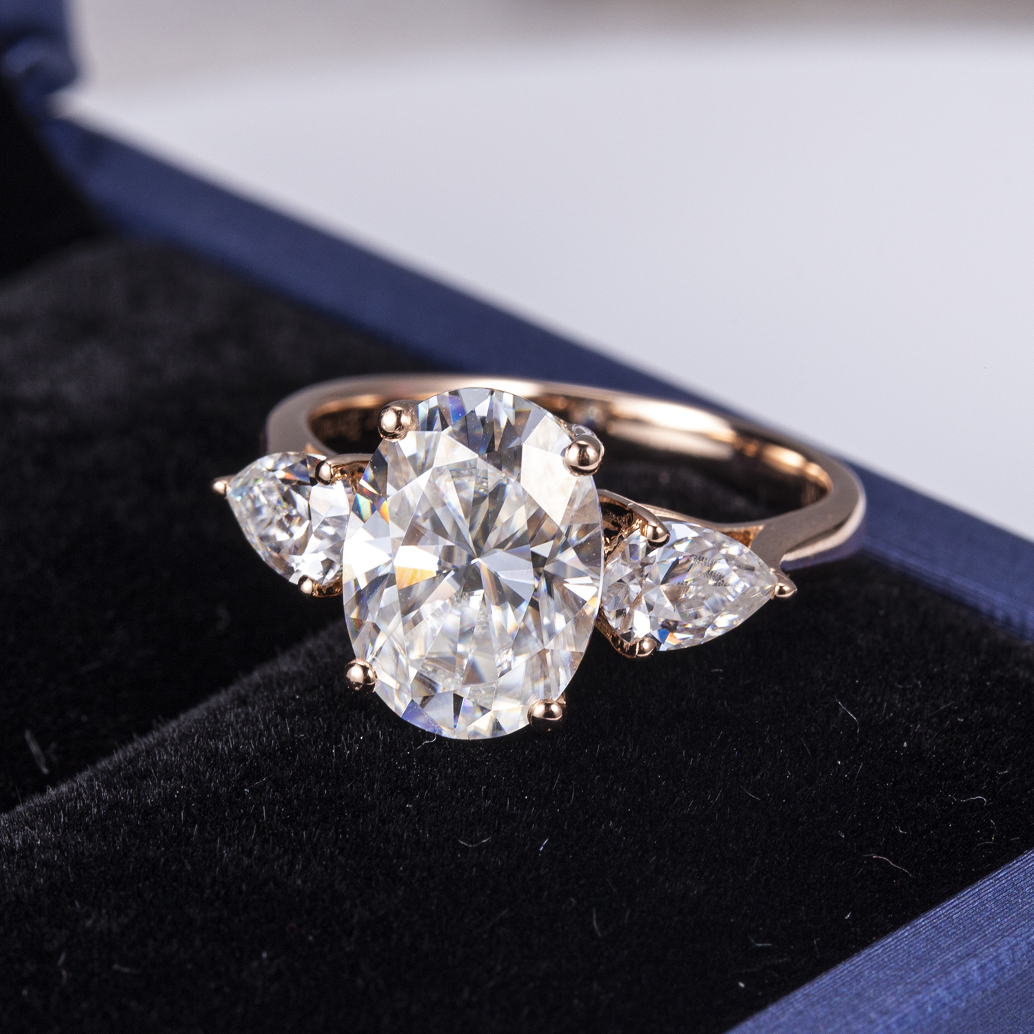 Messi Jewelry - Messi Gems MS-463 Ring18K Rose Gold Jewelry 8*11mm /3.5Ct Oval Cut D Color Moissanite Women Ring Rings 12