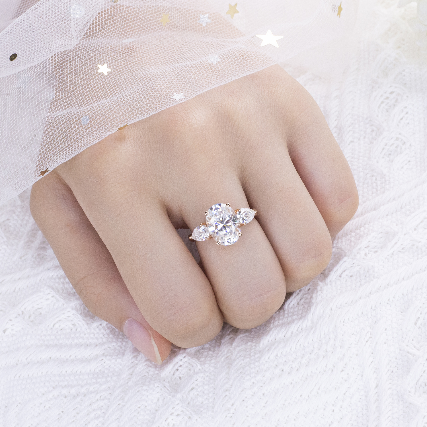 Messi Jewelry - Messi Gems MS-463 Ring18K Rose Gold Jewelry 8*11mm /3.5Ct Oval Cut D Color Moissanite Women Ring Rings 13