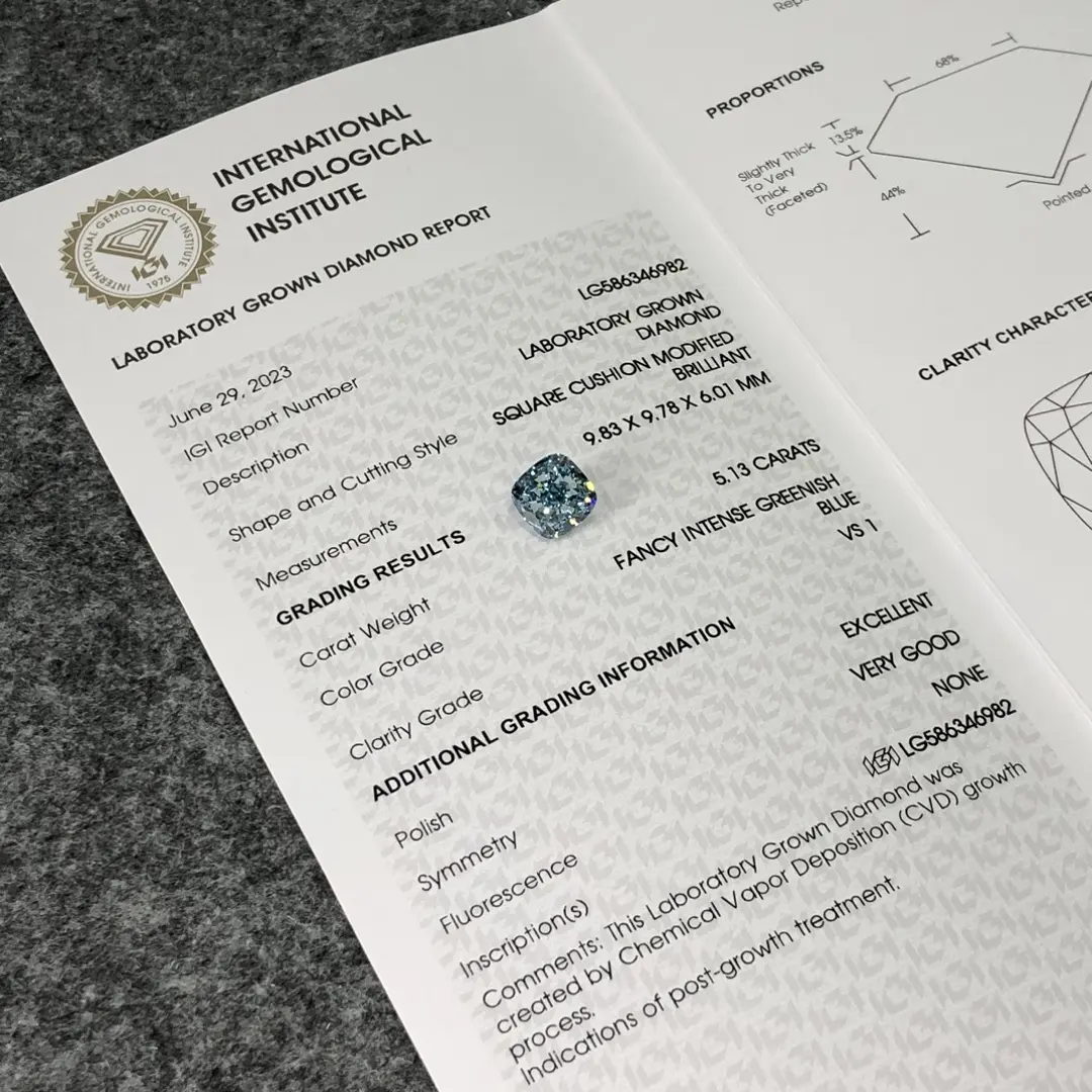 Diamantes azuis criados em laboratório à venda, corte cushion, atacado - Messi Jewelry 6
