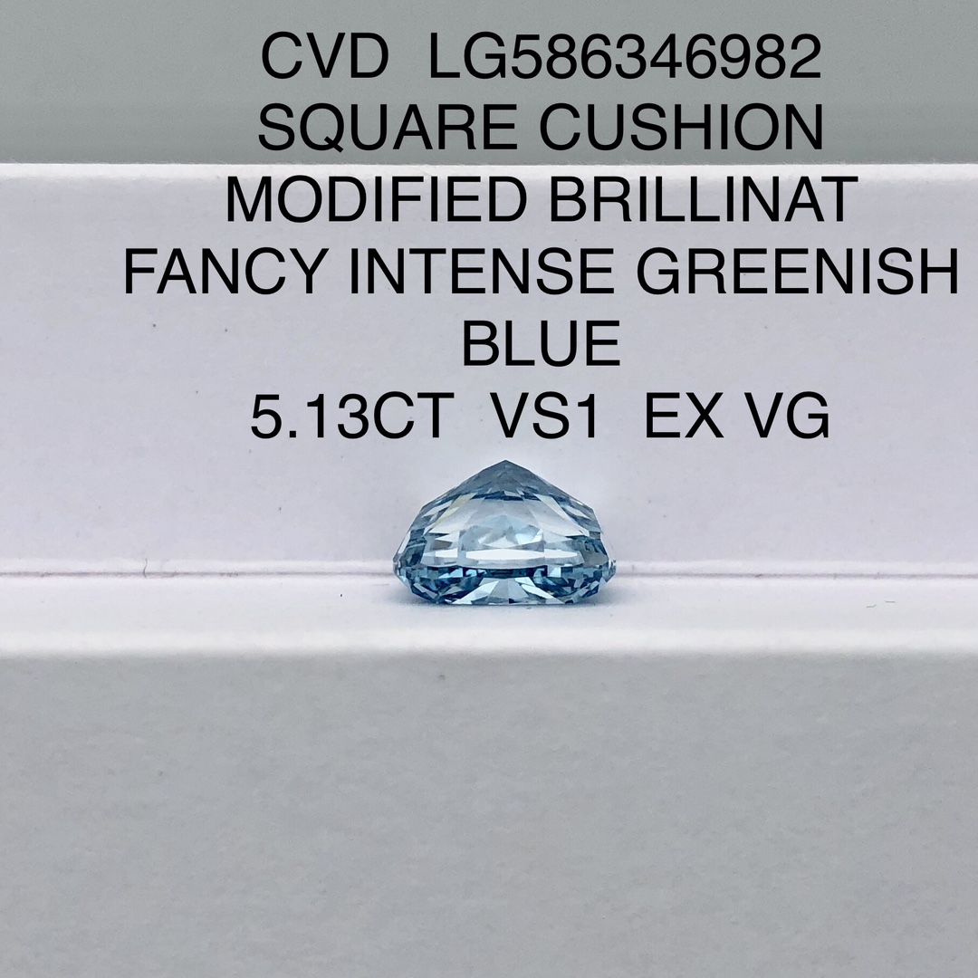 Square Cushion 5ct Fancy Intense Green Blue VS1 CVD Diamond Lab Grown Diamond IGI Certificate 10